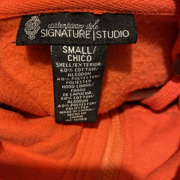 Signature Studio Orange Pea Coat Style Soft Shell Hooded Jacket Size S  EUC - Picture 5 of 5